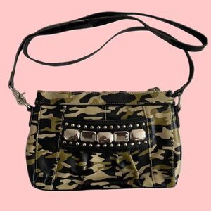 Y2K Kathy Van Zeeland Green Camouflage "Monte Carlo" Jewel Studded Crossbody